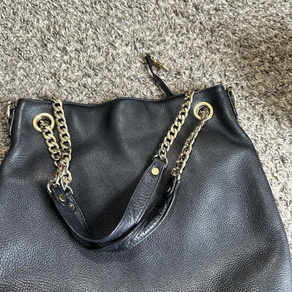 Michael Kors Jet Set Travel Medium Chain Shoulder Tote Pebbled Leather Black - Picture 7 of 11